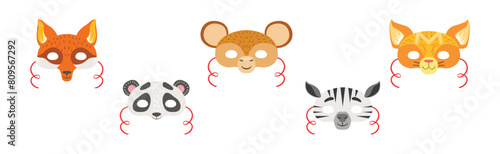 Animal Mask and Face Cover with Strap Vector Set
