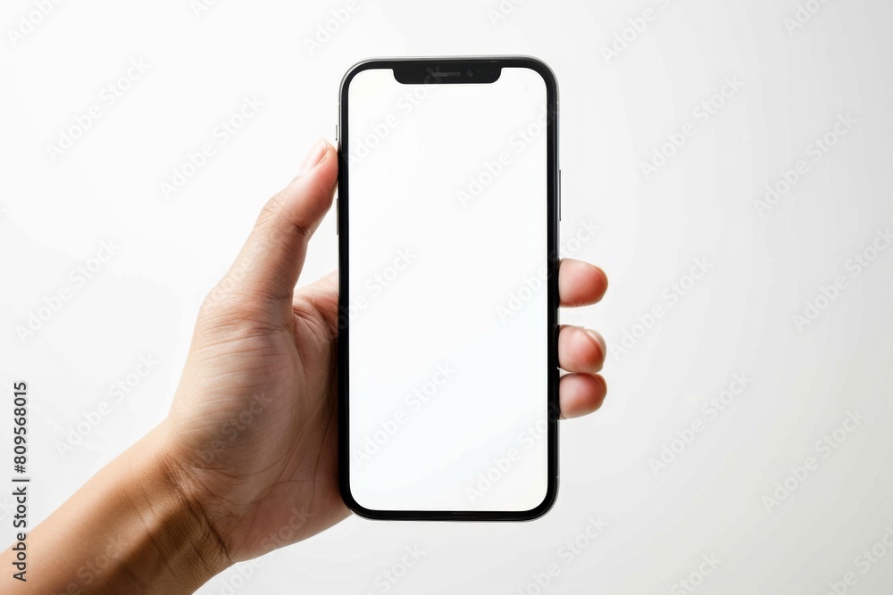 Blank Smartphone Mockup on Hand created with Generative AI Blank Smartphone Mockup on Hand created with Generative AI