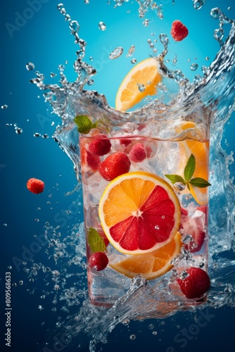 A hydration game with captivating visuals of water and cocktails infused with vibrant fruits  adding a burst of flavor to Summer refreshments.