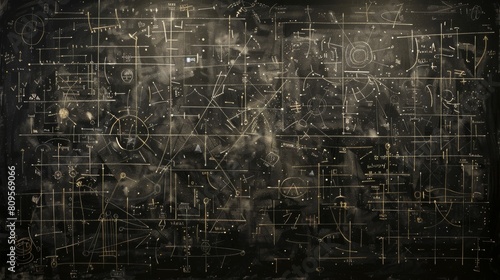 Vintage chalkboard with mathematical formulas and diagrams photo