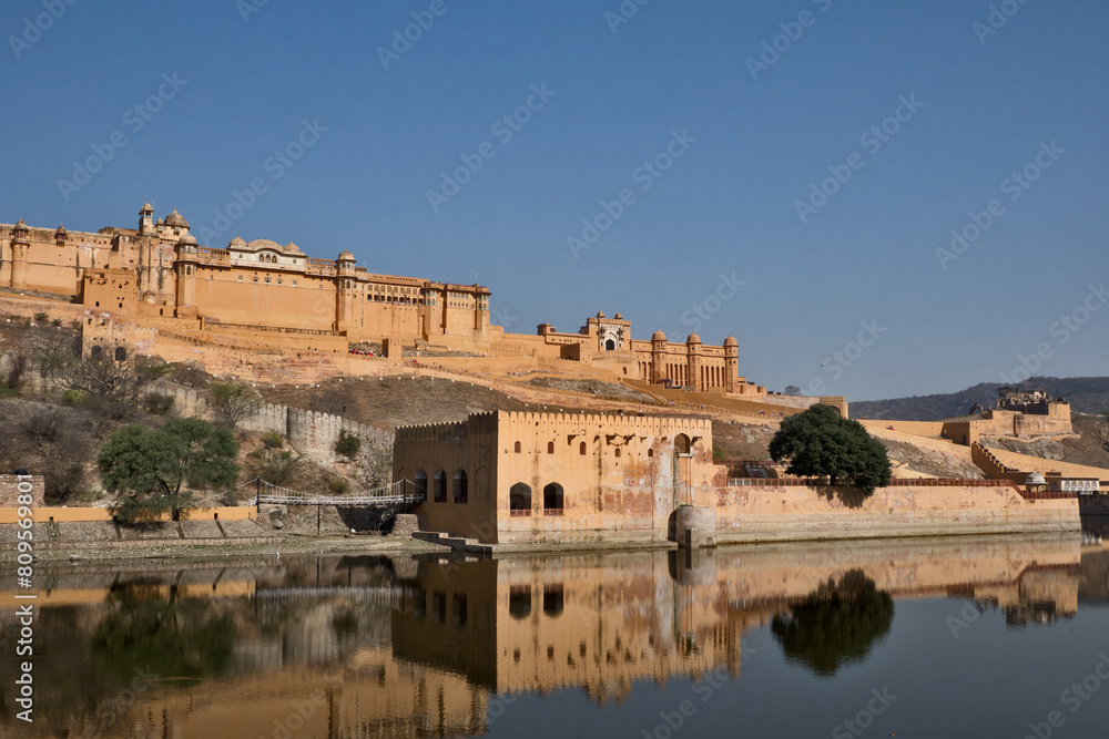 Jaipur, India: Amer Fort or Amber Fort. Amer Fort is known for its artistic style elements and is the principal tourist attraction in Jaipur. Jaipur, India: Amer Fort or Amber Fort. Amer Fort is known for its artistic style elements and is the principal tourist attraction in Jaipur.
