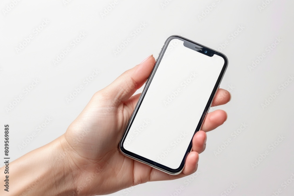Blank Smartphone Mockup on Hand created with Generative AI Blank Smartphone Mockup on Hand created with Generative AI