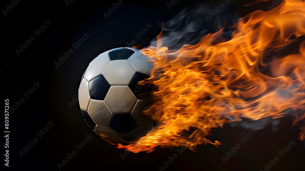 Fototapeta premium Soccer ball in fire with copy space for game promotion 