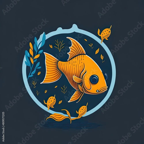 Cute adorable goldfish. sticker desing print  cartoon vector illustration for children minimalist  vibrant