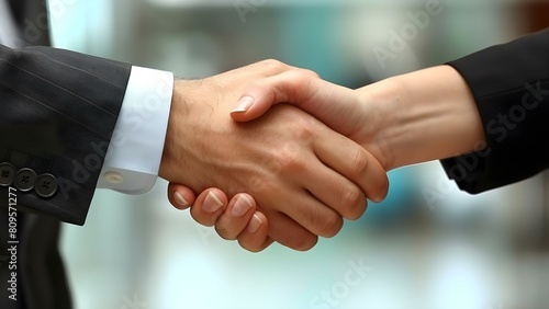 Closeup of a business handshake between a man and a woman indoors. Concept Indoor Business Handshake, Networking Moment, Male and Female Collaboration