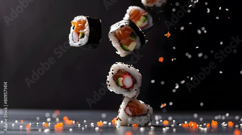 Sushi falling on dark background banner