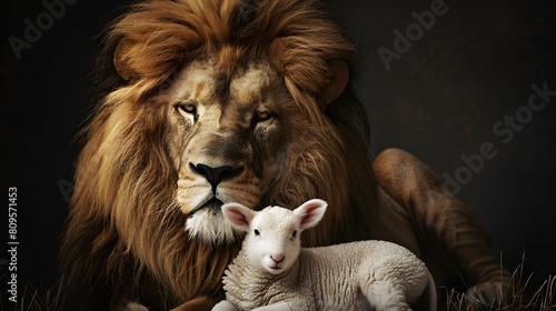 Lion and lamb best friends animals isolated on black
