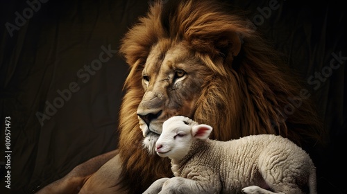 Lion and lamb best friends animals isolated on black