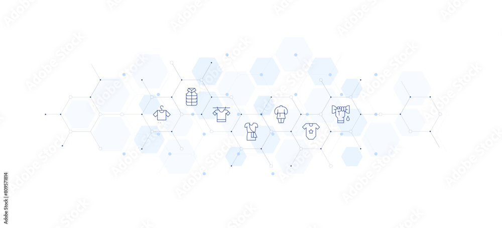 Clothing banner vector illustration. Style of icon between. Containing toga, vest, laundry, clothes, clothing, babyclothes, cloth.