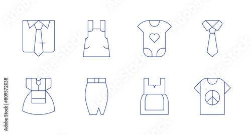 Clothing icons. Editable stroke. Containing dresscode  dress  overalls  skirt  clothes  babyclothes  tie.