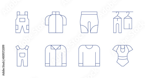 Clothing icons. Editable stroke. Containing overall, uniform, pyjamas, clothes, concept. © Spaceicon