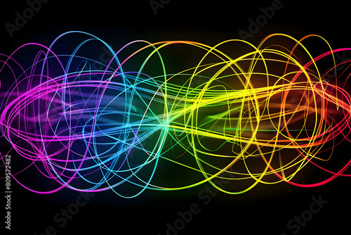 Hypnotic neon lines in a rainbow of colors. Captivating artwork on black background.