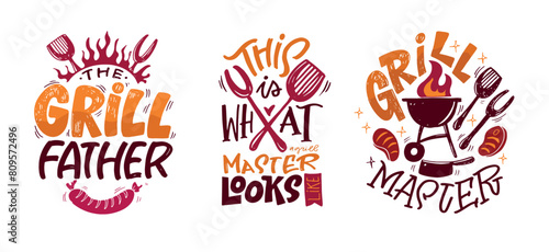 Cute hand drawn doodle lettering about grill and bbq. Lettering for tee, mug print, postcard. 100% vector image
