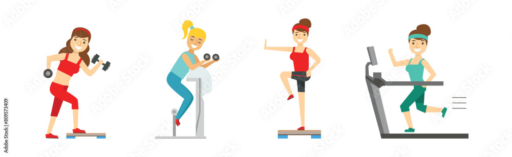 Fitness and Gym with People Character Do Workout Exercise Vector Set Fitness and Gym with People Character Do Workout Exercise Vector Set