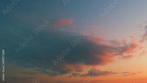 Colored Romantic Sky. Pink Clouds On Blue Sky. Sky Replacement. Beauty In Nature.