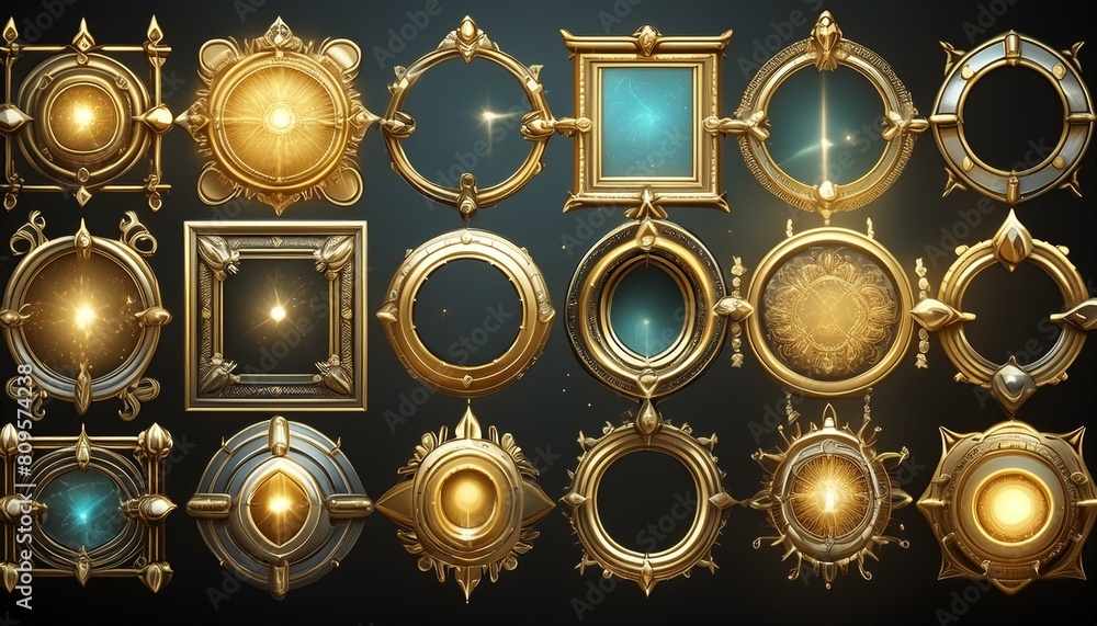 set of golden frames with ornaments set of golden frames with ornaments