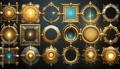 set of golden frames with ornaments
