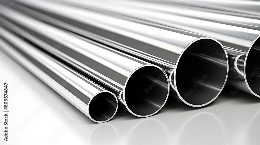 Cross-sectional view of several round steel tubes with metallic luster. Cross-sectional view of several round steel tubes with metallic luster.