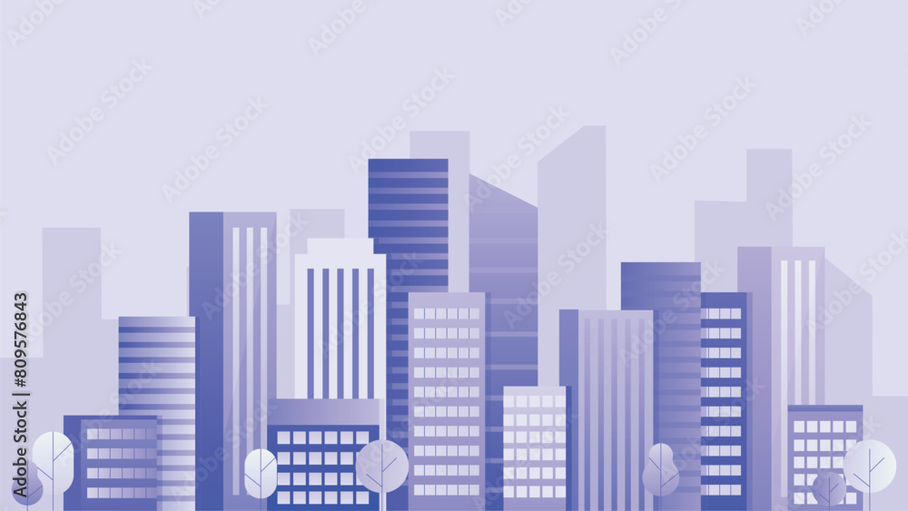 Cityscape background, City buildings and trees at city view. Monochrome urban landscape with clouds in the sky. Modern architectural flat style vector illustration. Cityscape background, City buildings and trees at city view. Monochrome urban landscape with clouds in the sky. Modern architectural flat style vector illustration.