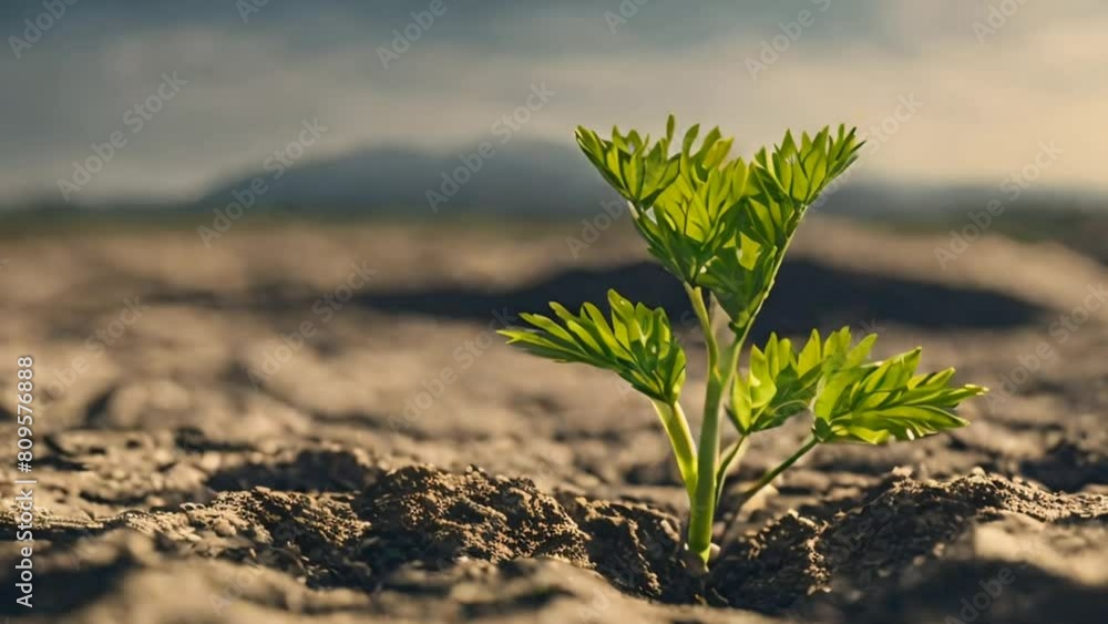 Plant on cracked soil, global warming and climate change concept Plant on cracked soil, global warming and climate change concept
