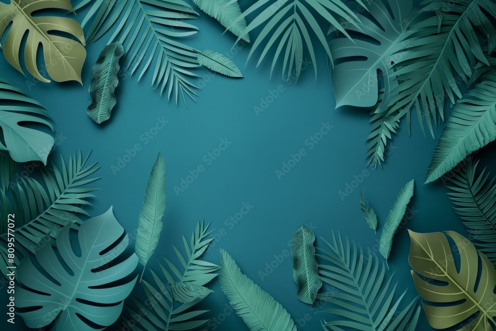 Earthy Green/Blue Tropical Leaves Background
