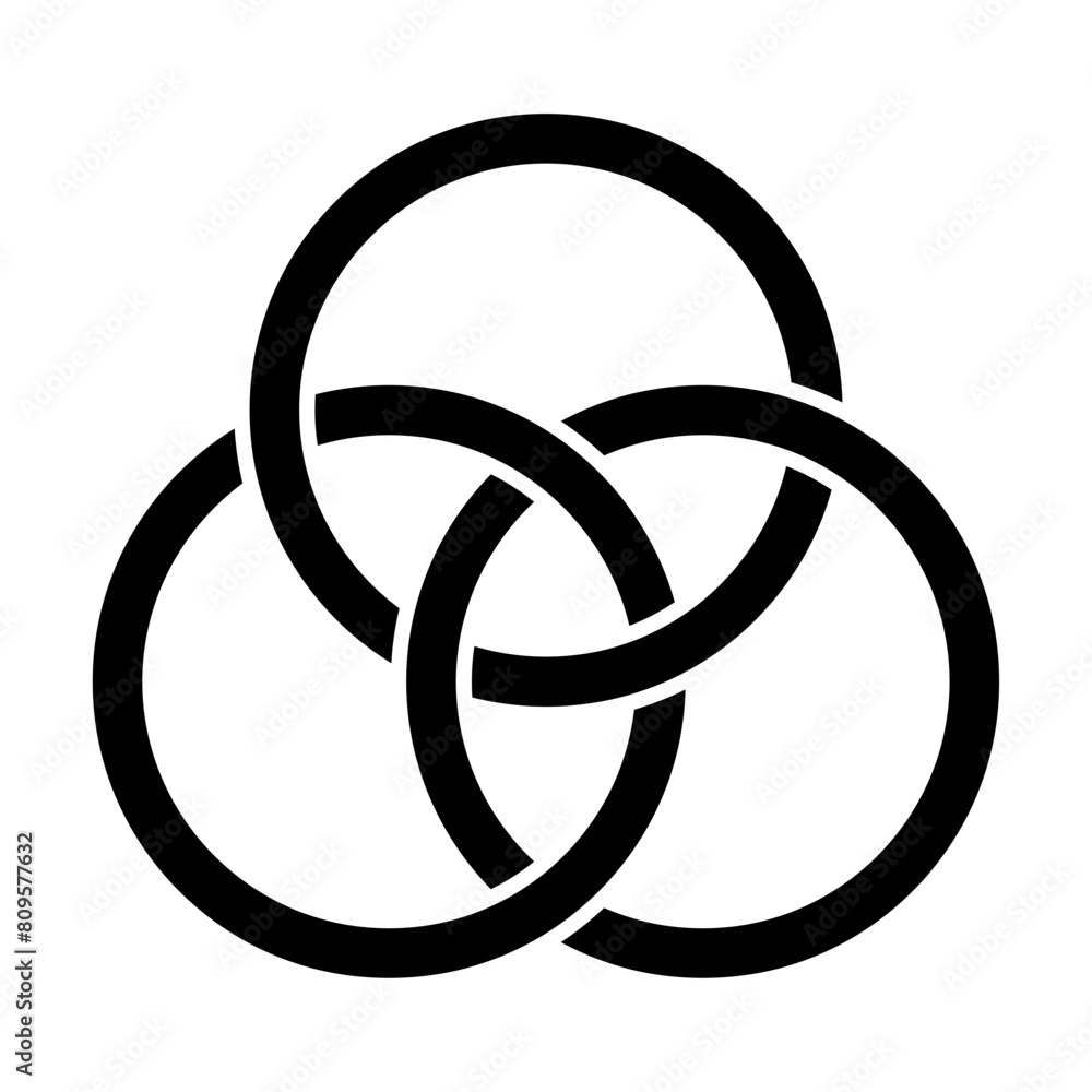 Emblem of the Trinity, three interlaced circles, an ancient Christian symbol, representing the union of the coeternal and consubstantial persons the Father, the Son Jesus Christ and the Holy Spirit. Emblem of the Trinity, three interlaced circles, an ancient Christian symbol, representing the union of the coeternal and consubstantial persons the Father, the Son Jesus Christ and the Holy Spirit.