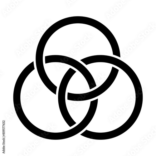 Emblem of the Trinity, three interlaced circles, an ancient Christian symbol, representing the union of the coeternal and consubstantial persons the Father, the Son Jesus Christ and the Holy Spirit. photo