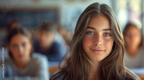 Wallpaper Mural A girl with long hair is sitting in a classroom with other students Torontodigital.ca