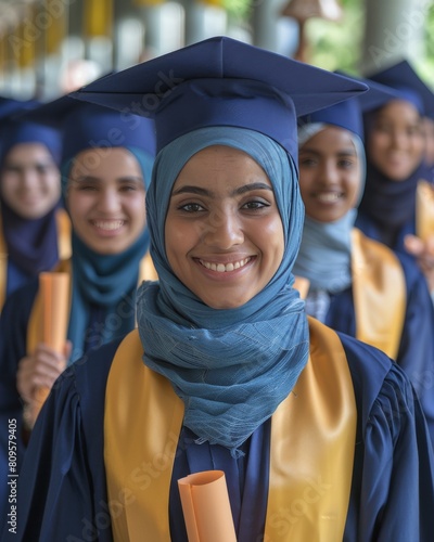 A group of women wearing graduation gowns and caps