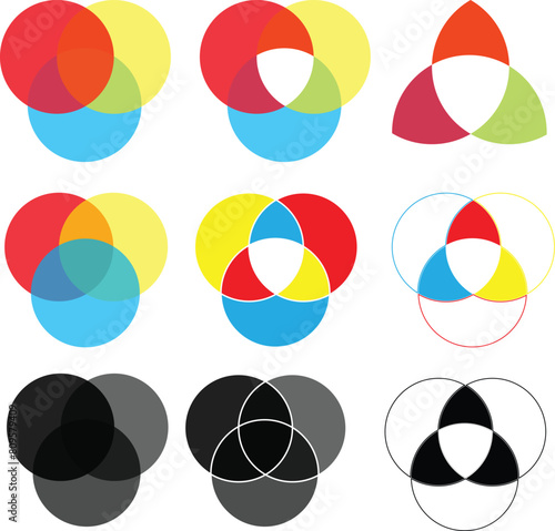 Venn diagram line circles chart infographic. Vector icon on line style. intersecting icon.