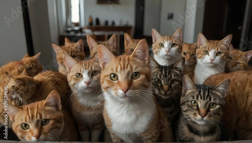 A lot of cats take a selfie, photography very realist.
