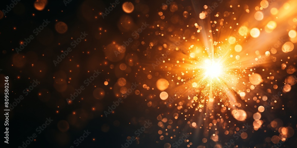 A close-up abstract image of a golden sparkling light burst, conveying celebration and energy
