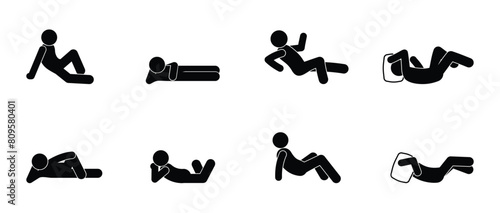 stick figure man, stickman icon, isolated people silhouettes, man lying resting, basic poses photo