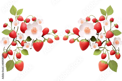 PNG  Strawberry and floral border flower fruit plant. © Rawpixel.com