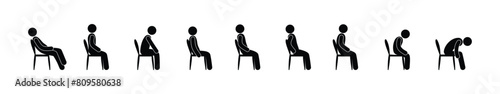 man sitting, stick figure icon man, sitting people, human silhouette on a chair