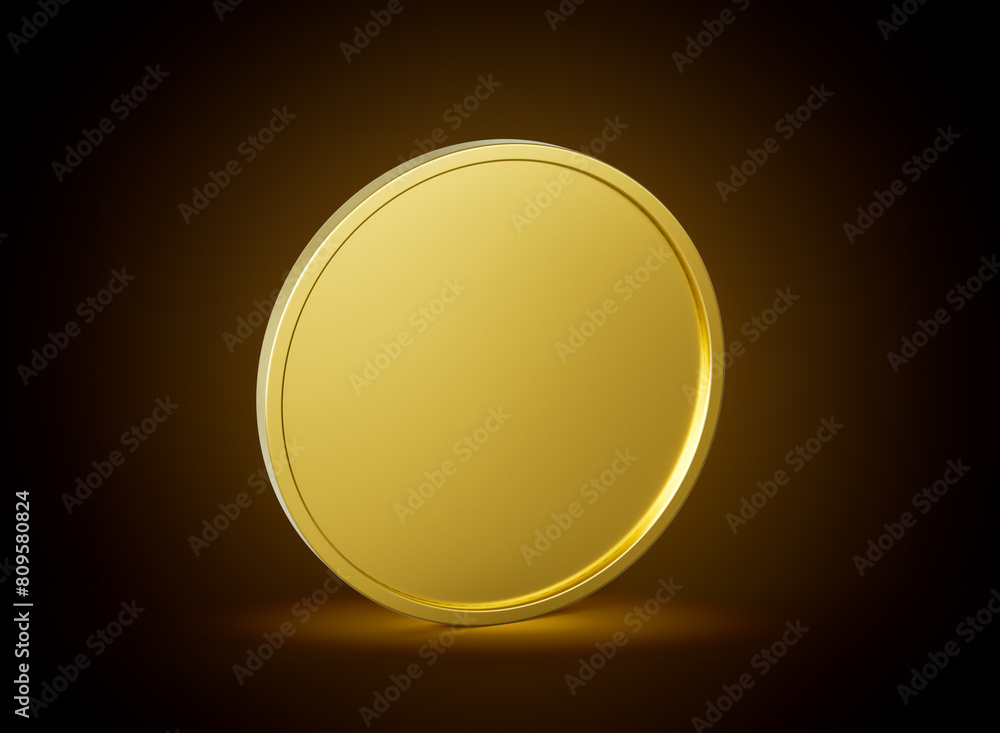 Golden Shiny Rounded Coin Isolated On Shiny Golden Glow Background 3d Illustration