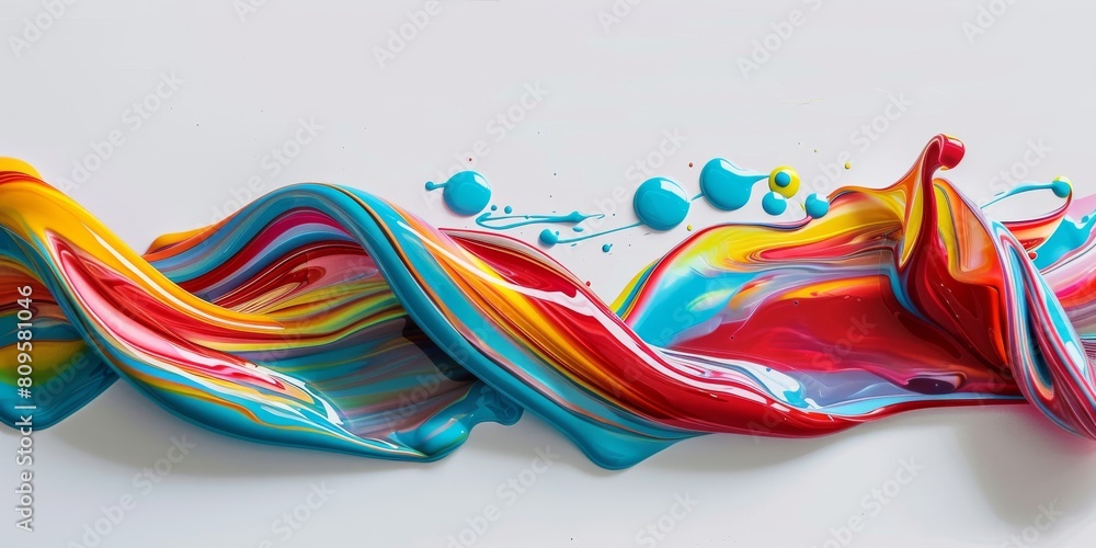 Highly realistic multicolor paint pouring over white background 