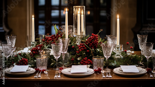 Christmas at the manor  holiday tablescape and dinner table setting  English countryside decoration and festive interior decor