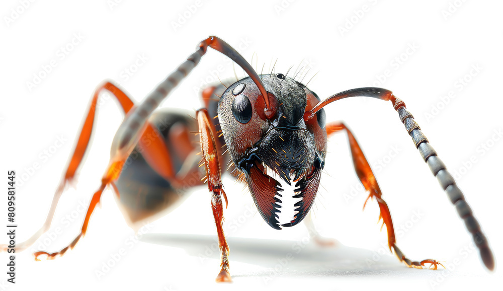 Fototapeta premium Red ant macro closeup isolated on a transparent background.