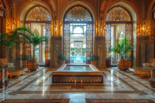 Arabian Palace Sea View, Grand Hamam, Hotel, Luxurious Oriental Interiors Arab Palace, Copy Space photo