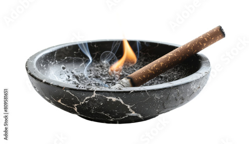 ashtray and lit cigaret isolated on a transparent background