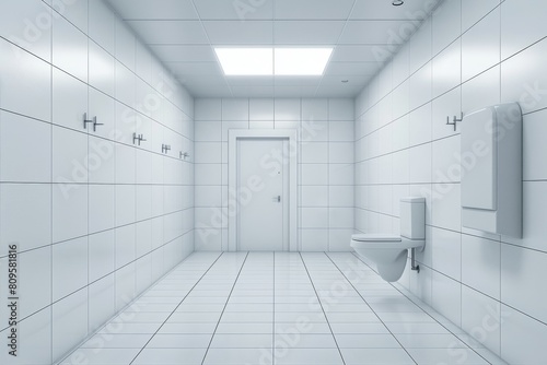 Big Empty Toilet Room, White Walls, Modern Empty Toilet, Abstract Generative AI Illustration