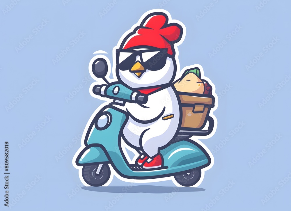 Cute chicken riding scooter delivery service Cute chicken riding scooter delivery service