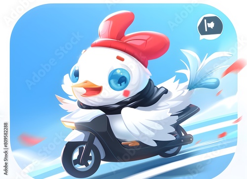 Cute chicken riding scooter delivery service