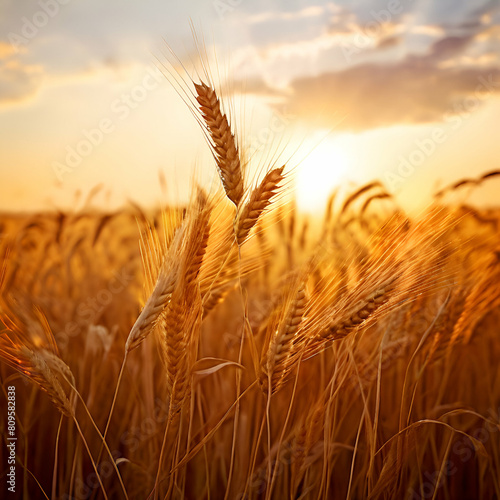 serene wheat field swaying in the gentle summer breeze with warm golden tones and ample