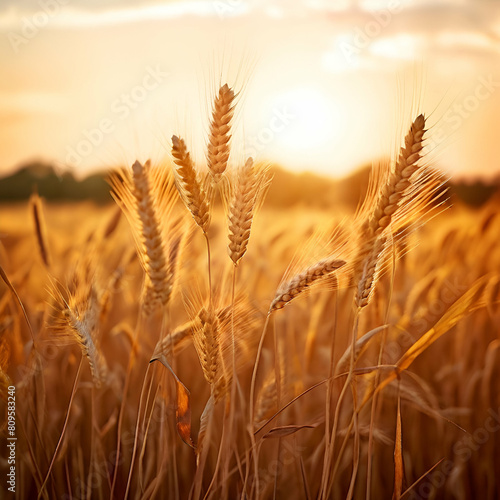 serene wheat field swaying in the gentle summer breeze with warm golden tones and ample