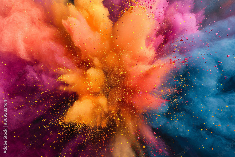Fototapeta premium Colorful dust explosion background texture, colorful powder explosion dust splash concept illustration