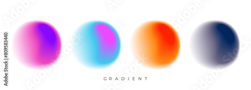 Set of blurred color round shapes. Bright color gradients. Defocused circle stains for creative graphic design. Vector illustration.