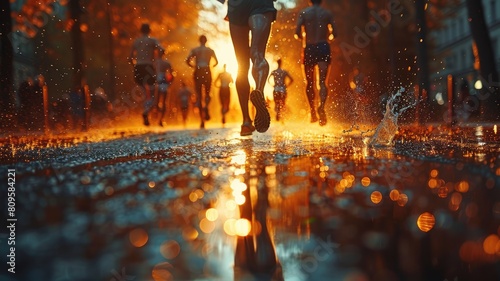 A group of runners are running a race photo