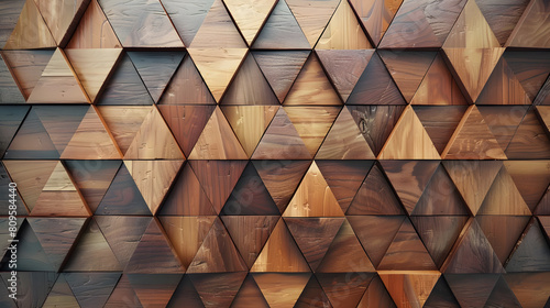 Abstract triangle background. Abstract parquet backdrop with connected triangle geometric texture and 3D wood background. Architecture and interior decoration concept.